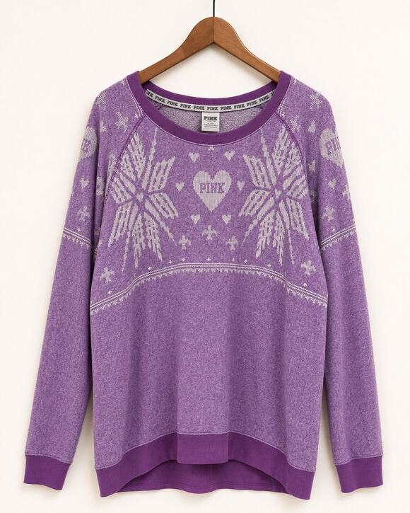 Victoria's Secret Sweaters - Victoria's Secret PINK Purple Palm Tree Sweatshirt Womens Pullover Y2K Sz L
